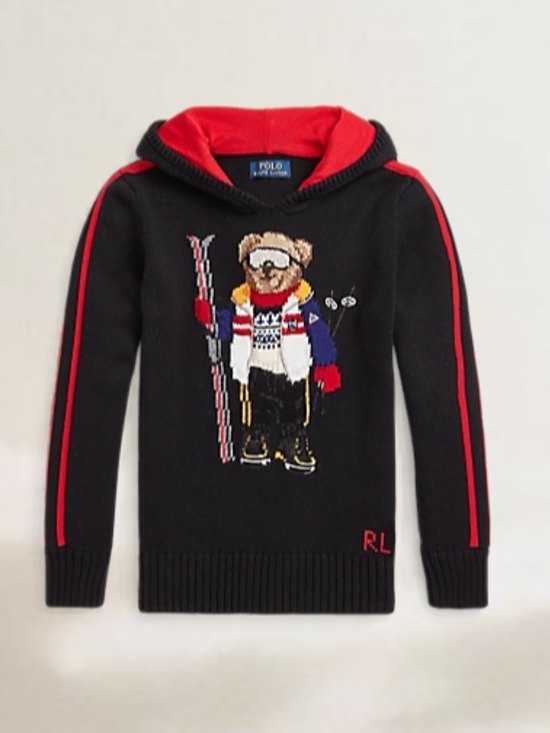 Polo Ralph Lauren Other - Polo by Ralph Lauren Black Knit Hoodie with Red Trim and Ski Bear